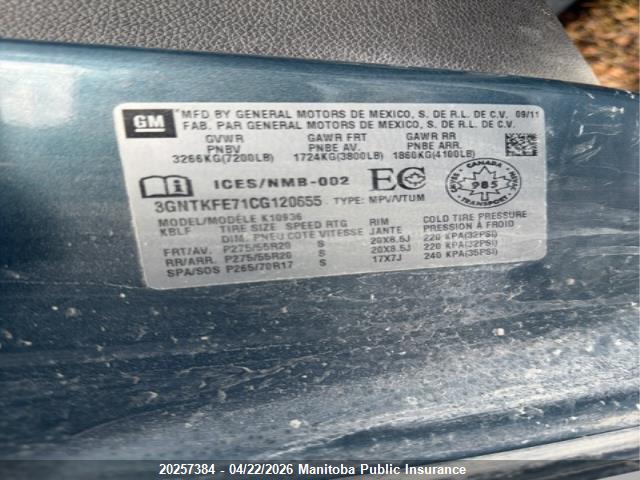 2012 Chevrolet Avalanche 1500 Lt მანქანა იყიდება აუქციონზე, vin: 3GNTKFE71CG120655, აუქციონის ნომერი: 20257384