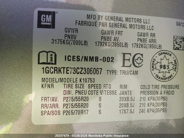 Aukcja sprzedaży 2012 Chevrolet Silverado 1500 Ltz Ext Cab, vin: 1GCRKTE73CZ306067, numer aukcji: 20257479