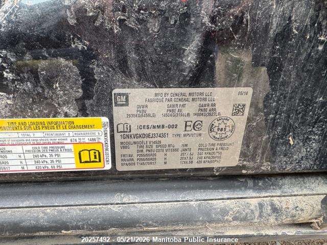 1GNKVGKD9EJ374361 Chevrolet Traverse Lt