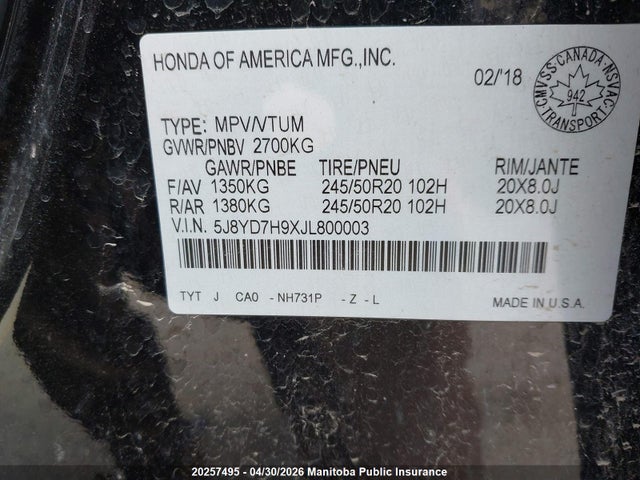 5J8YD7H9XJL800003 Acura Mdx Sport Hybrid