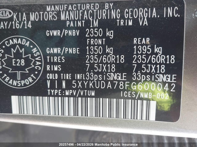 5XYKUDA78FG600042 KIA Sorento Ex V6