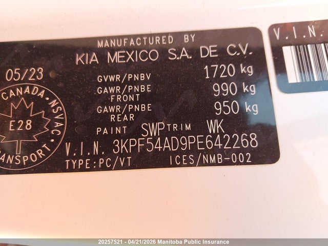 20257521 :رقم المزاد ، 3KPF54AD9PE642268 vin ، 2023 Kia Forte Gt Line مزاد بيع