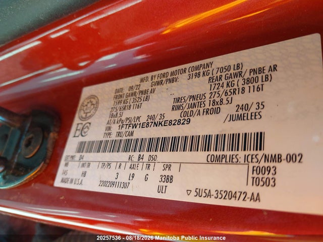 Ford F-Series 2022 1FTFW1E87NKE82829 Image 9