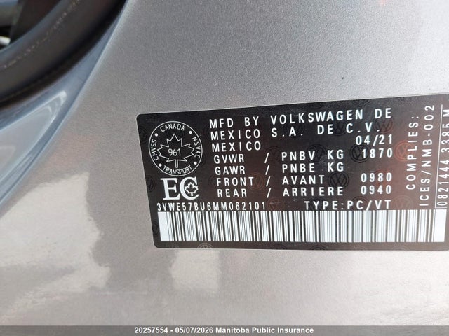 2021 Volkswagen Jetta Highline 1.4 Tsi მანქანა იყიდება აუქციონზე, vin: 3VWE57BU6MM062101, აუქციონის ნომერი: 20257554