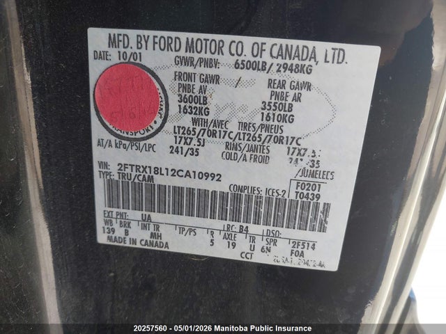 Продажа на аукционе авто 2002 Ford F150 Supercab, vin: 2FTRX18L12CA10992, номер лота: 20257560