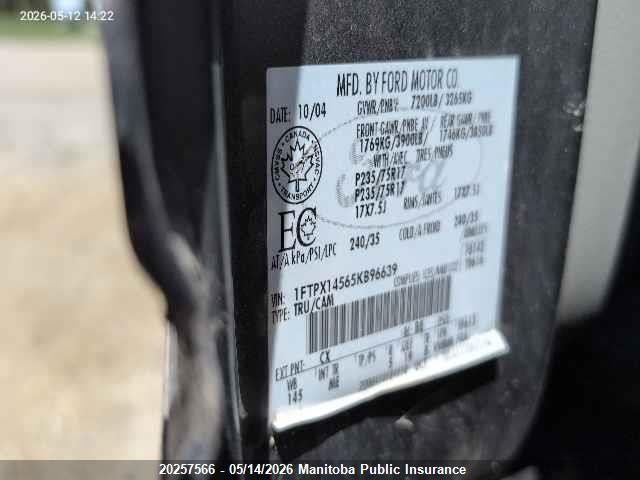Aukcja sprzedaży 2005 Ford F150 Supercab, vin: 1FTPX14565KB96639, numer aukcji: 20257566