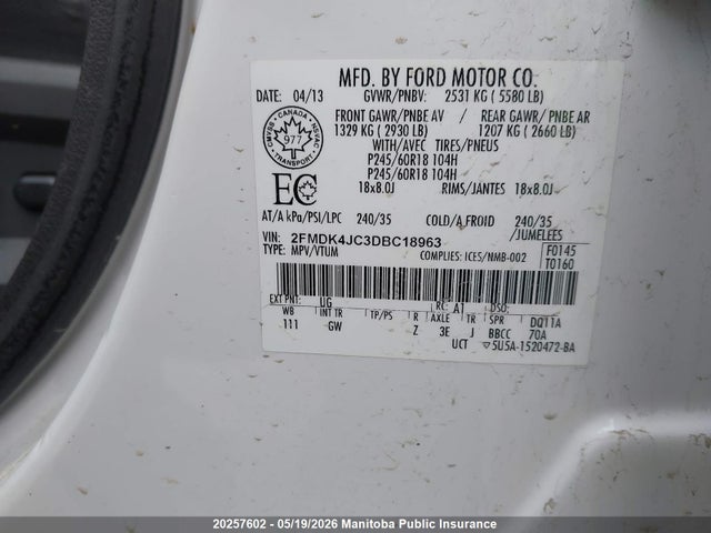 Aukcja sprzedaży 2013 Ford Edge Sel, vin: 2FMDK4JC3DBC18963, numer aukcji: 20257602