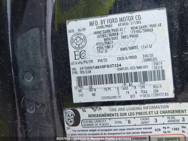 2009 Ford F150 Xlt Supercrew მანქანა იყიდება აუქციონზე, vin: 1FTRW148X9FB37324, აუქციონის ნომერი: 20257618