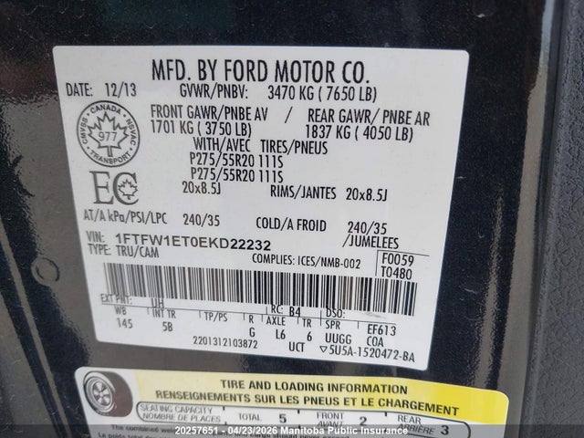 2014 Ford F150 Fx4 Supercrew მანქანა იყიდება აუქციონზე, vin: 1FTFW1ET0EKD22232, აუქციონის ნომერი: 20257651