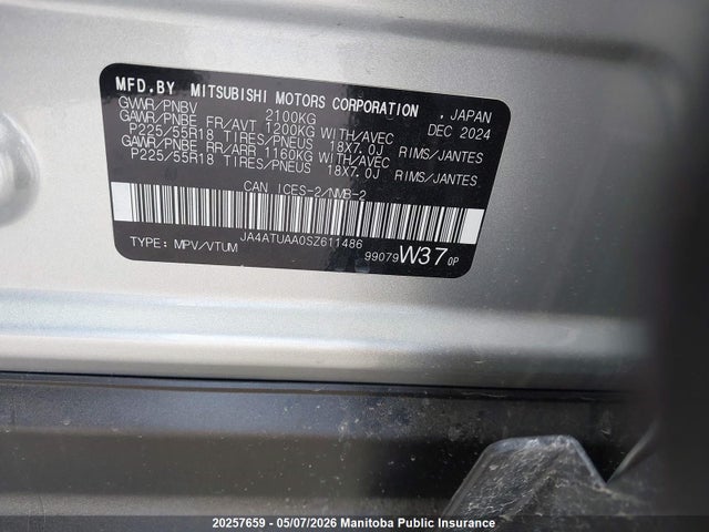 2025 Mitsubishi Eclipse Cross Es მანქანა იყიდება აუქციონზე, vin: JA4ATUAA0SZ611486, აუქციონის ნომერი: 20257659