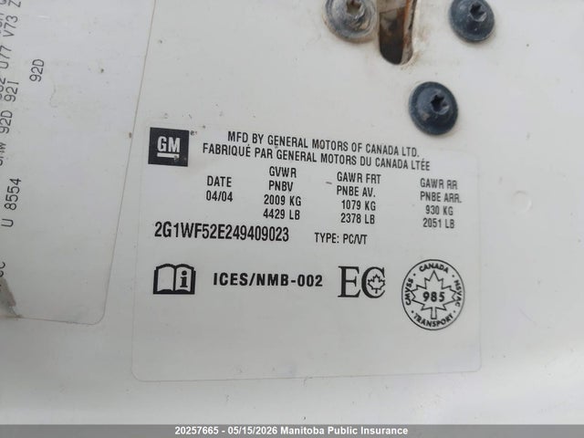 Aukcja sprzedaży 2004 Chevrolet Impala, vin: 2G1WF52E249409023, numer aukcji: 20257665