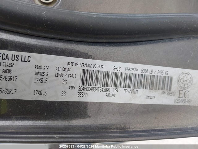 Aukcja sprzedaży 2017 Dodge Journey Se, vin: 3C4PDCAB3HT543801, numer aukcji: 20257683
