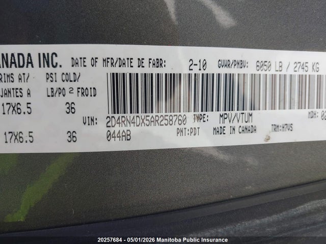 Aukcja sprzedaży 2010 Dodge Grand Caravan Sxt, vin: 2D4RN4DX5AR258760, numer aukcji: 20257684