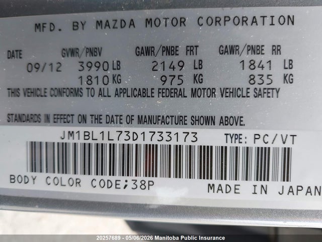 2013 Mazda Mazda3 Sport Gs Sky მანქანა იყიდება აუქციონზე, vin: JM1BL1L73D1733173, აუქციონის ნომერი: 20257689