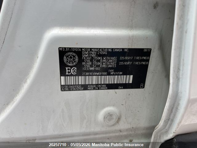 20257710 :رقم المزاد ، 2T3BFREV9HW691990 vin ، 2017 Toyota Rav4 Le مزاد بيع