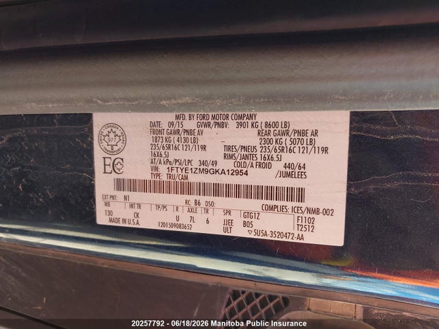 Продажа на аукционе авто 2016 Ford Transit 150 Wb 130 Cargo Van, vin: 1FTYE1ZM9GKA12954, номер лота: 20257792