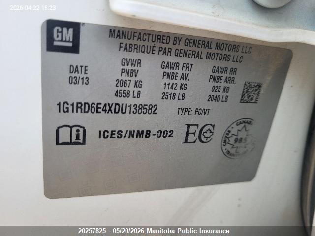 Aukcja sprzedaży 2013 Chevrolet Volt, vin: 1G1RD6E4XDU138582, numer aukcji: 20257825