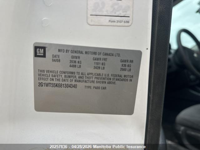 2008 Chevrolet Impala Lt V6 მანქანა იყიდება აუქციონზე, vin: 2G1WT55K681304340, აუქციონის ნომერი: 20257836