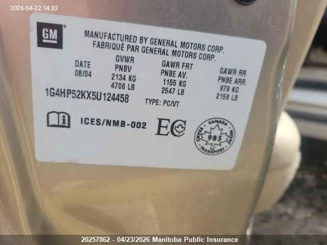 2005 Buick Le Sabre Custom მანქანა იყიდება აუქციონზე, vin: 1G4HP52KX5U124458, აუქციონის ნომერი: 20257862