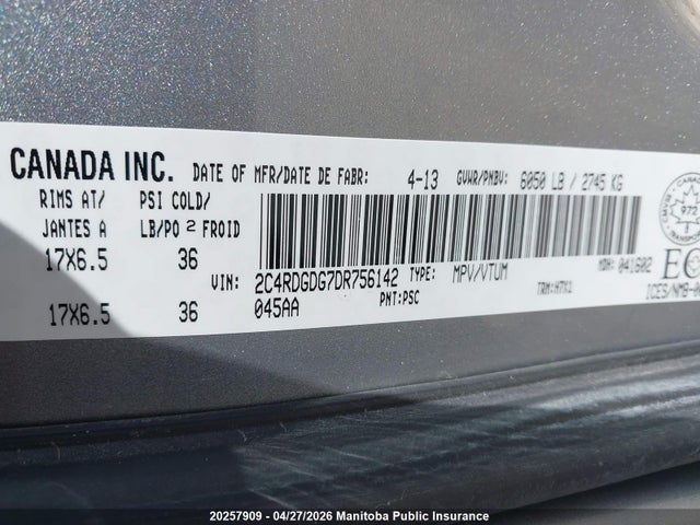 Aukcja sprzedaży 2013 Dodge Grand Caravan Crew, vin: 2C4RDGDG7DR756142, numer aukcji: 20257909