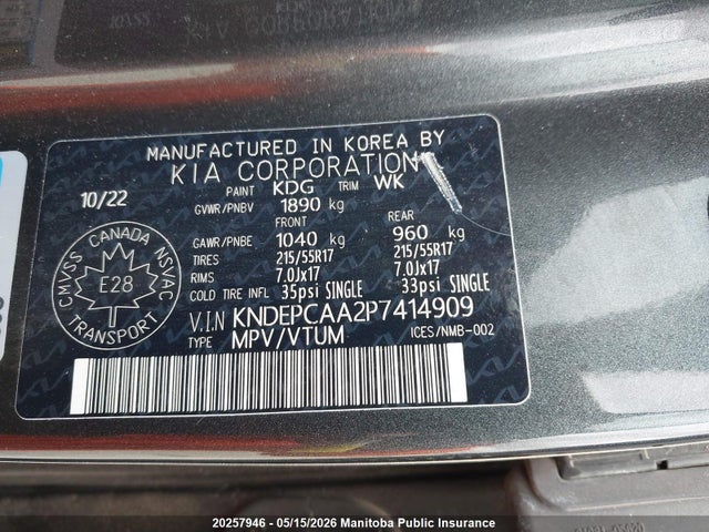 Продаж на аукціоні авто 2023 Kia Seltos Lx, vin: KNDEPCAA2P7414909, номер лоту: 20257946