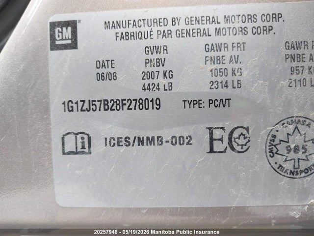 Aukcja sprzedaży 2008 Chevrolet Malibu Lt, vin: 1G1ZJ57B28F278019, numer aukcji: 20257948