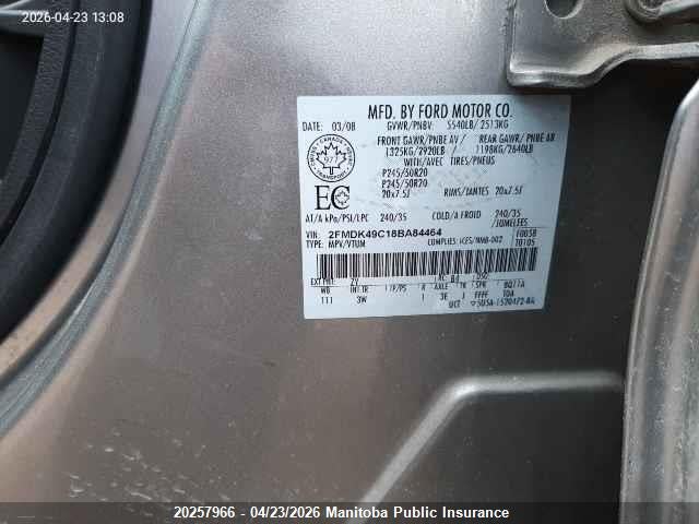 2008 Ford Edge Limited მანქანა იყიდება აუქციონზე, vin: 2FMDK49C18BA84464, აუქციონის ნომერი: 20257966