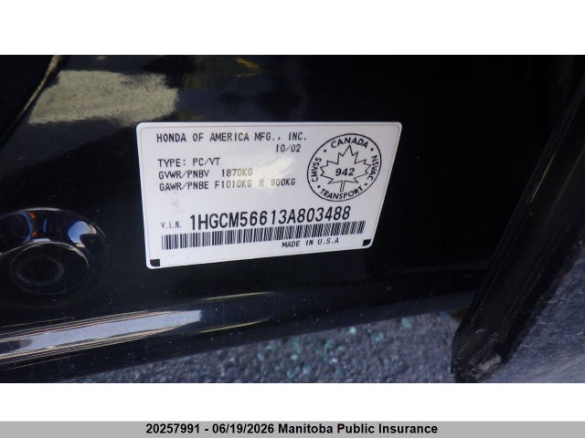 Продажа на аукционе авто 2003 Honda Accord Ex-l, vin: 1HGCM56613A803488, номер лота: 20257991