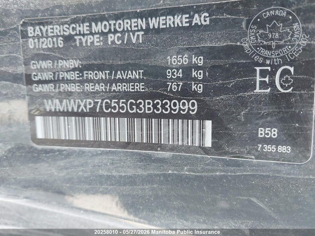 20258010 :رقم المزاد ، WMWXP7C55G3B33999 vin ، 2016 Mini Cooper S مزاد بيع