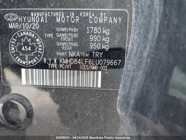 KMHD84LF6LU079667 Hyundai Elantra Preferred