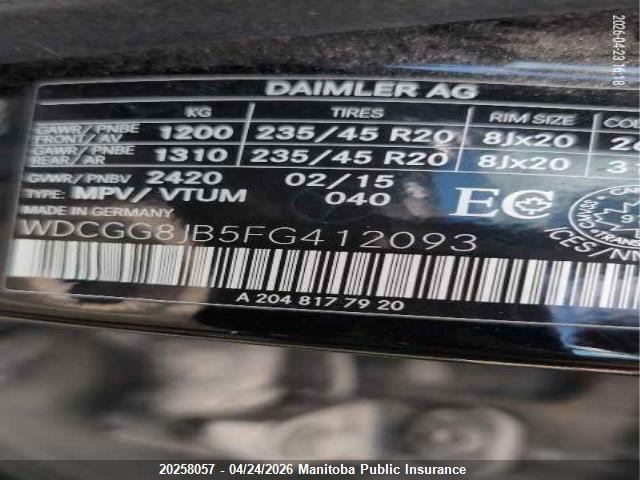 WDCGG8JB5FG412093 Mercedes Benz Glk350