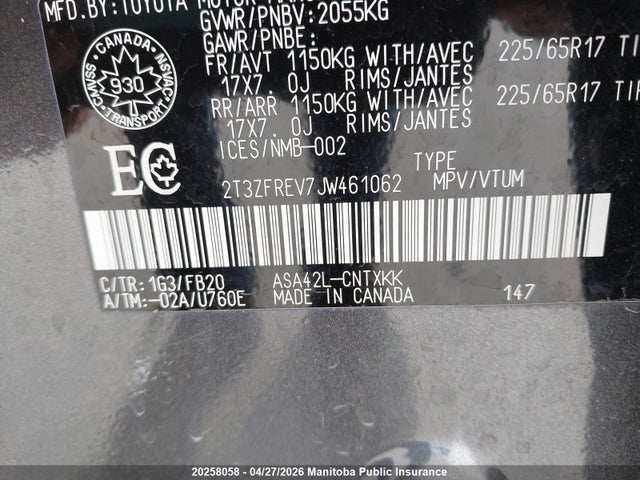 2018 Toyota Rav4 Le მანქანა იყიდება აუქციონზე, vin: 2T3ZFREV7JW461062, აუქციონის ნომერი: 20258058