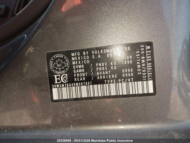 Aukcja sprzedaży 2024 Volkswagen Jetta Comfortline 1.5 Tsi, vin: 3VWSM7BU4RM087897, numer aukcji: 20258068