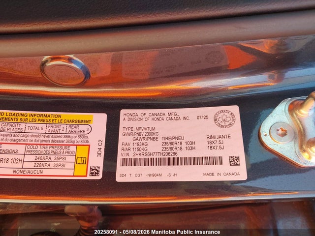 Aukcja sprzedaży 2026 Honda Cr-v Ex-l Hev, vin: 2HKRS6H77TH206266, numer aukcji: 20258091
