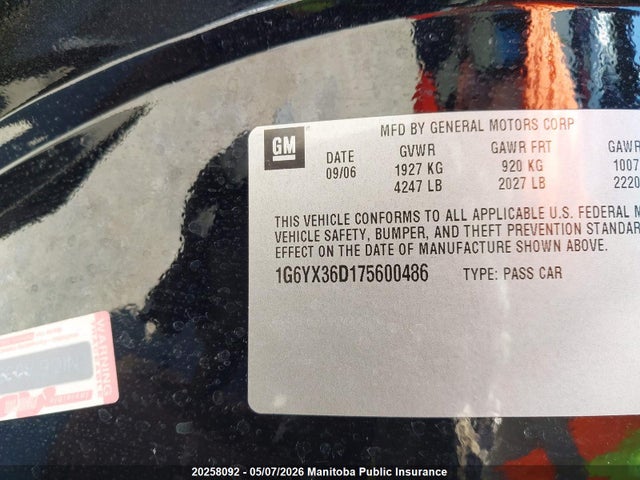 Продажа на аукционе авто 2007 Cadillac Xlr-v, vin: 1G6YX36D175600486, номер лота: 20258092