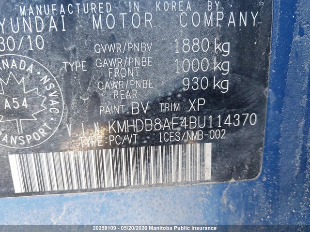 Aukcja sprzedaży 2011 Hyundai Elantra Touring Gl, vin: KMHDB8AE4BU114370, numer aukcji: 20258109