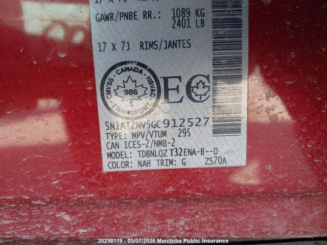 5N1AT2MV5GC912527 Nissan ROGUE SV