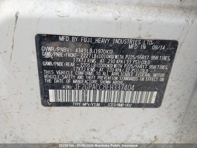 20258164 :رقم المزاد ، JF2GPACC8EH337404 vin ، 2014 Subaru Crosstrek Xv  Limited مزاد بيع