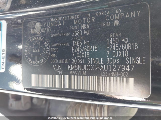 2010 Hyundai Veracruz Limited V6 მანქანა იყიდება აუქციონზე, vin: KM8NUDCC8AU127947, აუქციონის ნომერი: 20258217