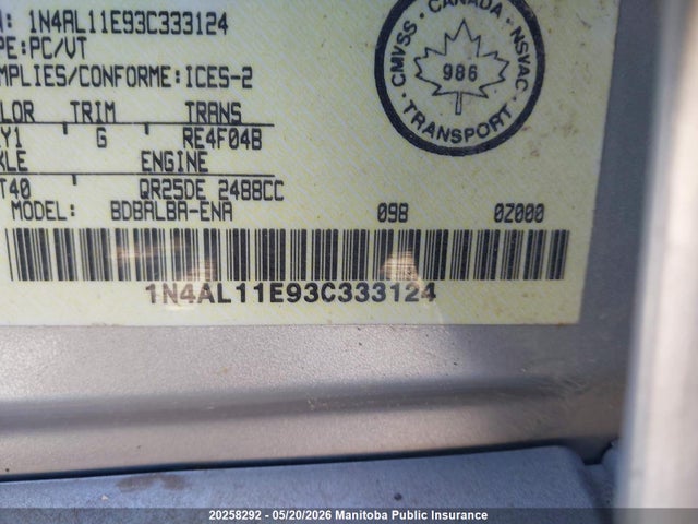 Продаж на аукціоні авто 2003 Nissan Altima 2.5 Sl, vin: 1N4AL11E93C333124, номер лоту: 20258292