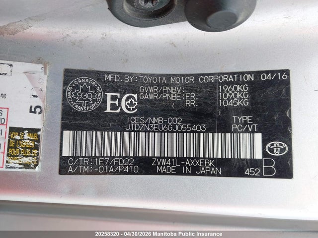 JTDZN3EU6GJ055403 Toyota PRIUS V