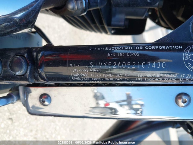 2005 Suzuki Vl1500 Boulevard C90 მანქანა იყიდება აუქციონზე, vin: JS1VY52A052107430, აუქციონის ნომერი: 20258338