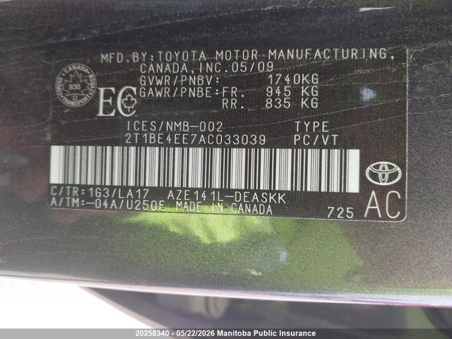 Aukcja sprzedaży 2010 Toyota Corolla Xrs, vin: 2T1BE4EE7AC033039, numer aukcji: 20258340