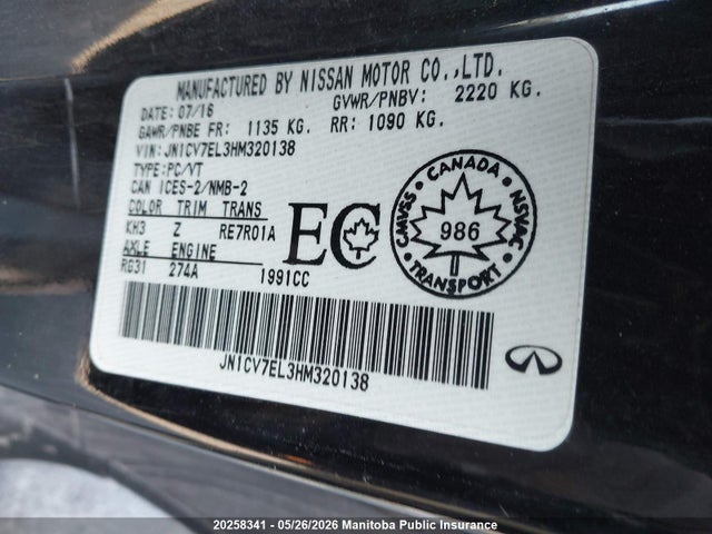 JN1CV7EL3HM320138 Infiniti Q60 2.0t