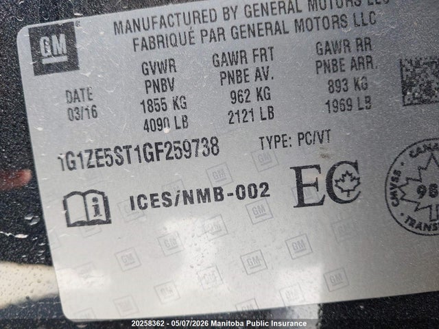 1G1ZE5ST1GF259738 Chevrolet MALIBU LT