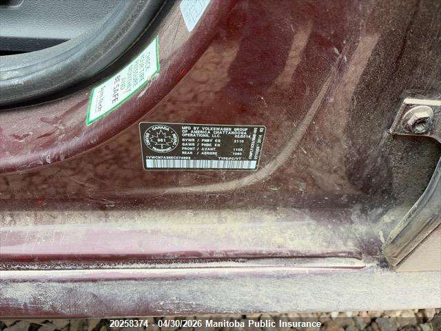 Aukcja sprzedaży 2014 Volkswagen Passat 2.0 Tdi, vin: 1VWCN7A35EC074663, numer aukcji: 20258374