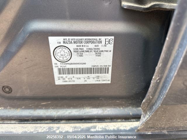 Aukcja sprzedaży 2009 Mazda Mazda6 Gs V6, vin: 1YVHP82B595M35280, numer aukcji: 20258392