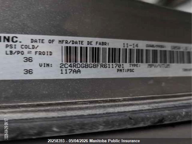 2C4RDGBG8FR611701 Dodge Grand Caravan Sxt