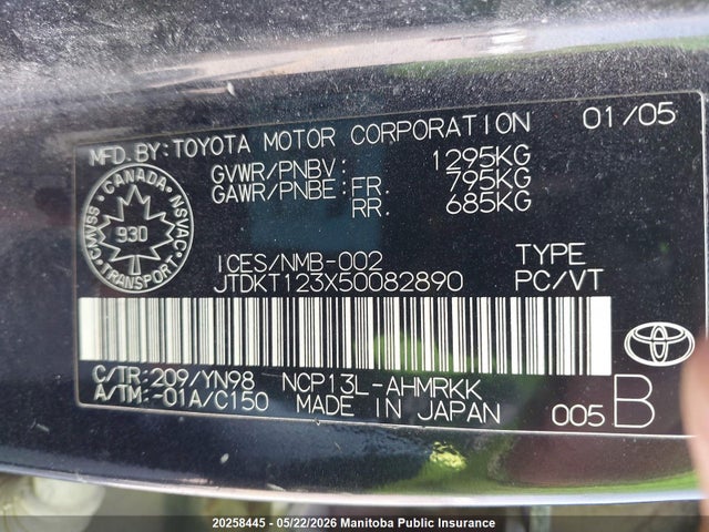 Aukcja sprzedaży 2005 Toyota Echo Le, vin: JTDKT123X50082890, numer aukcji: 20258445