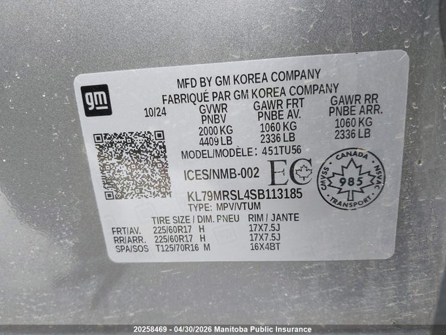 KL79MRSL4SB113185 Chevrolet Trailblazer Lt Turbo